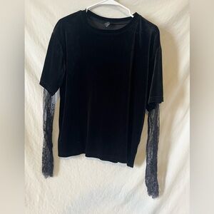 Grunge revival Dazy black velvet shirt lace sleeves gothic emo size large